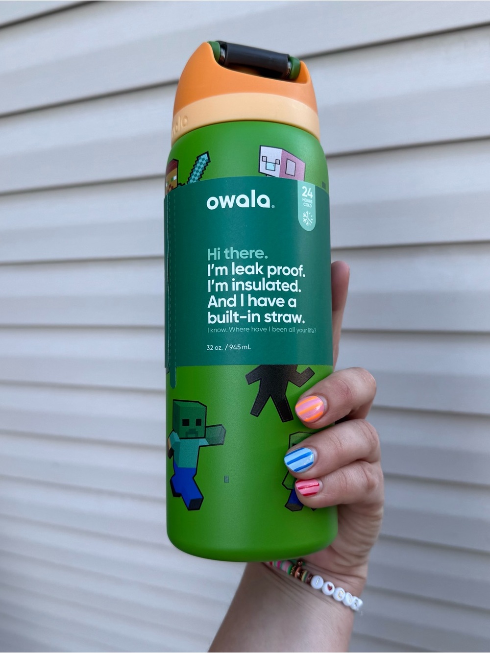 Owala FreeSip 32oz Minecraft Water Bottle NWT Insulated Leak Proof Tumbler Green - Picture 7 of 11